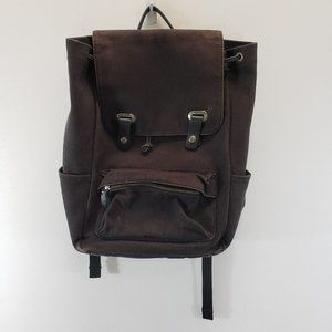 Everlane Mens Canvas Snap Backpack Brown/Faded Black Drawstring Cinch Zip Pocket